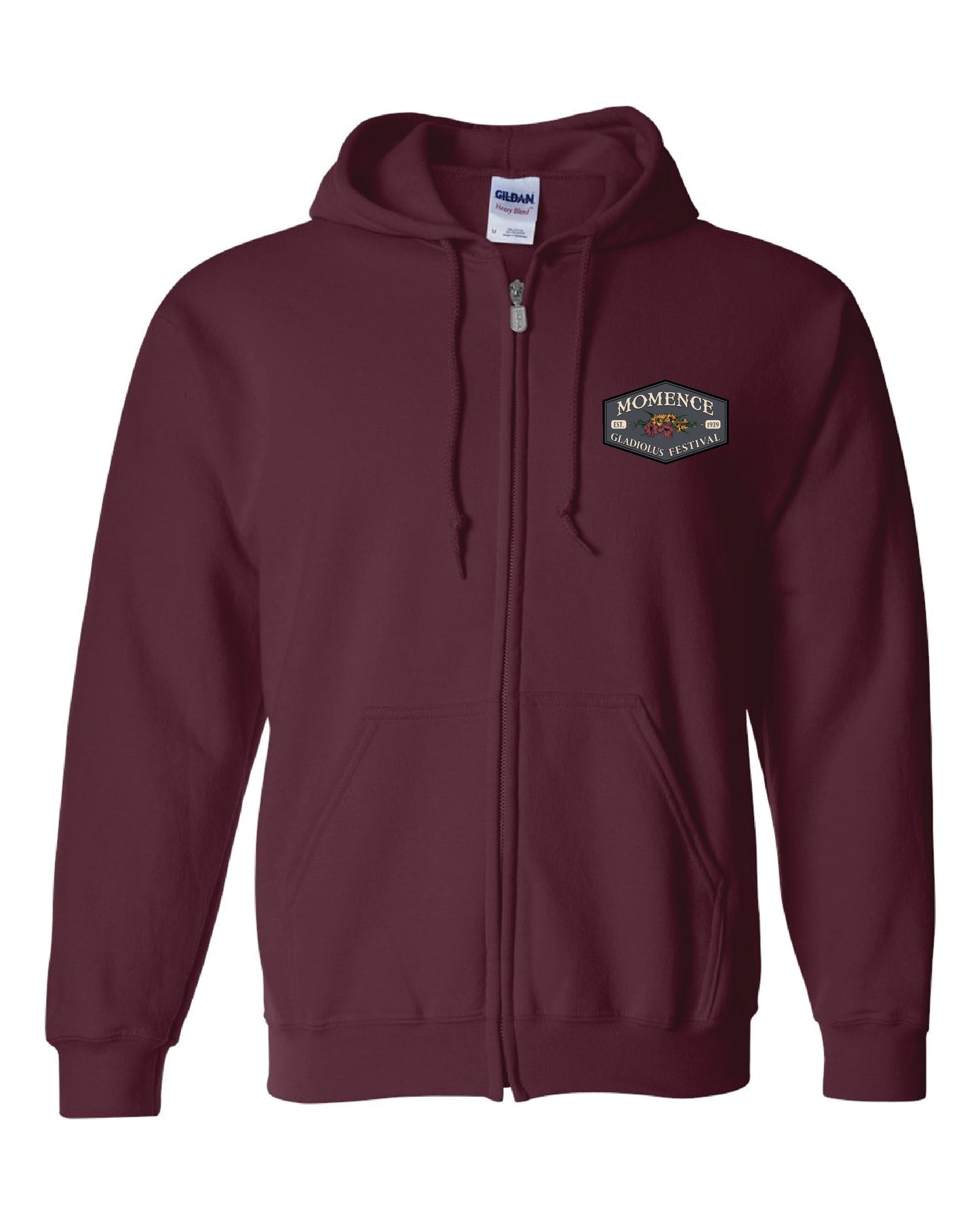 Adult Maroon - Full Zip Up Hooded Sweatshirt - Left Chest Design