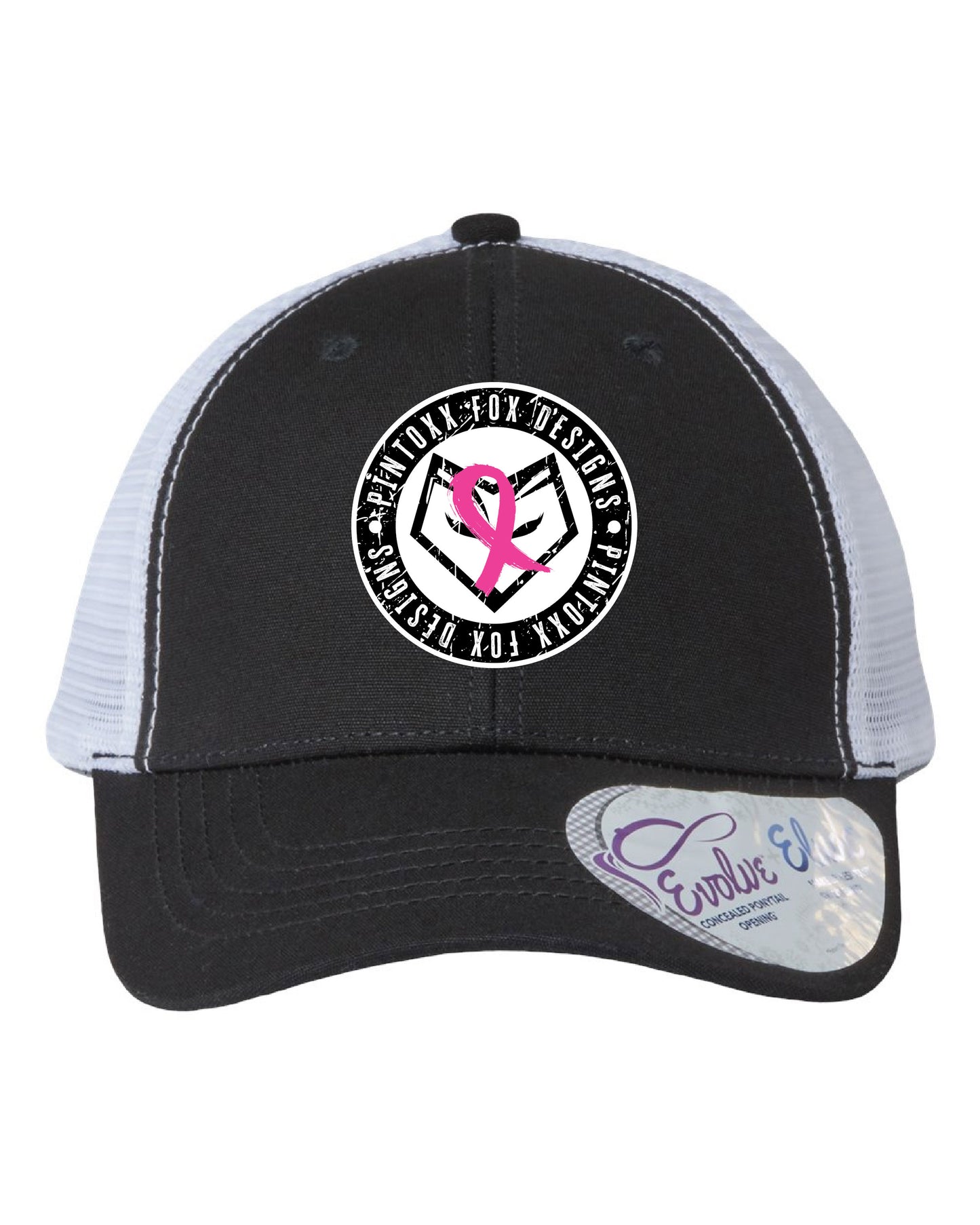 Black/White Infinity Her Ponytail Hat - Round UV Printed Leather Patch