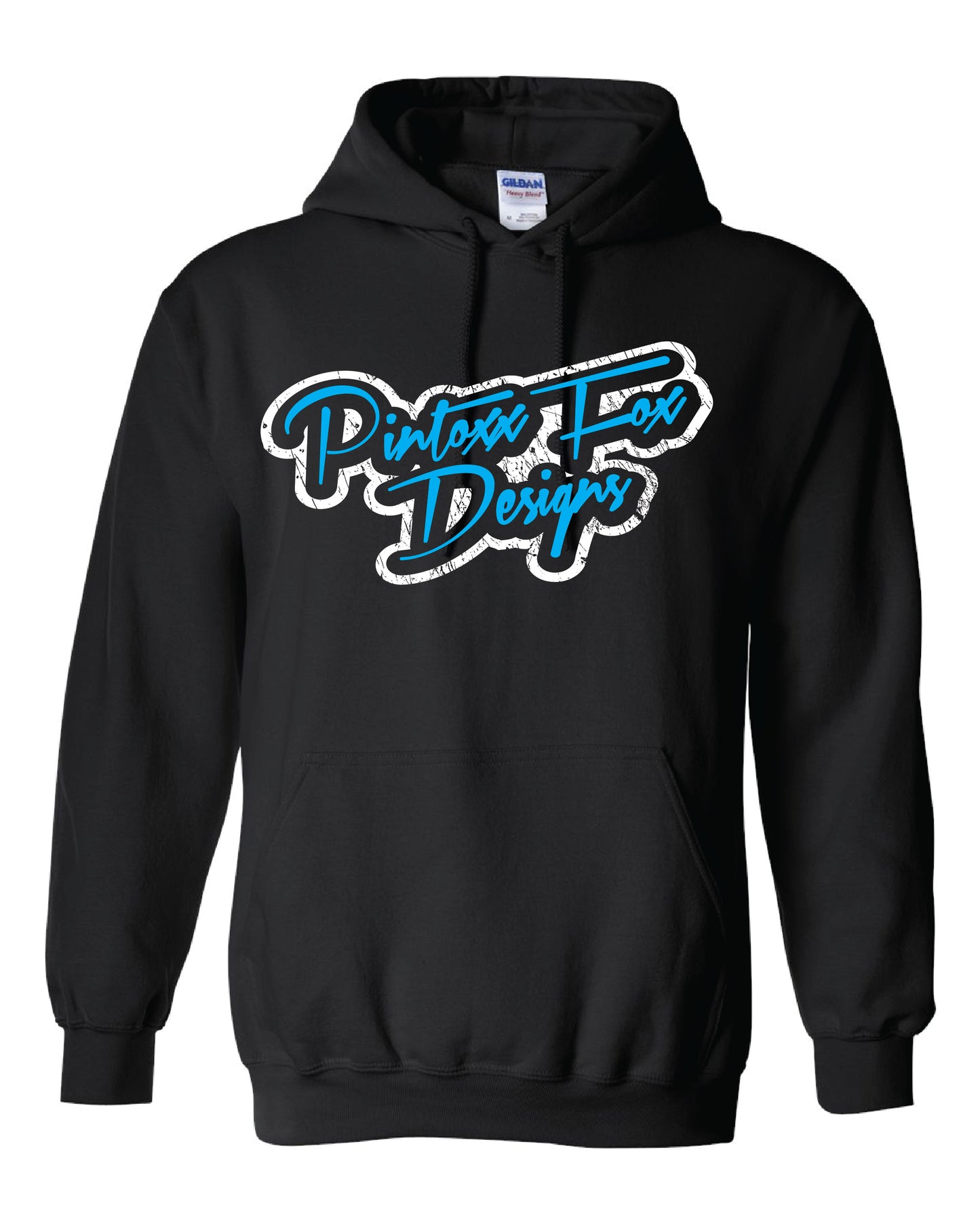 Bright Blue Script Black Hoodie - Full Front Design