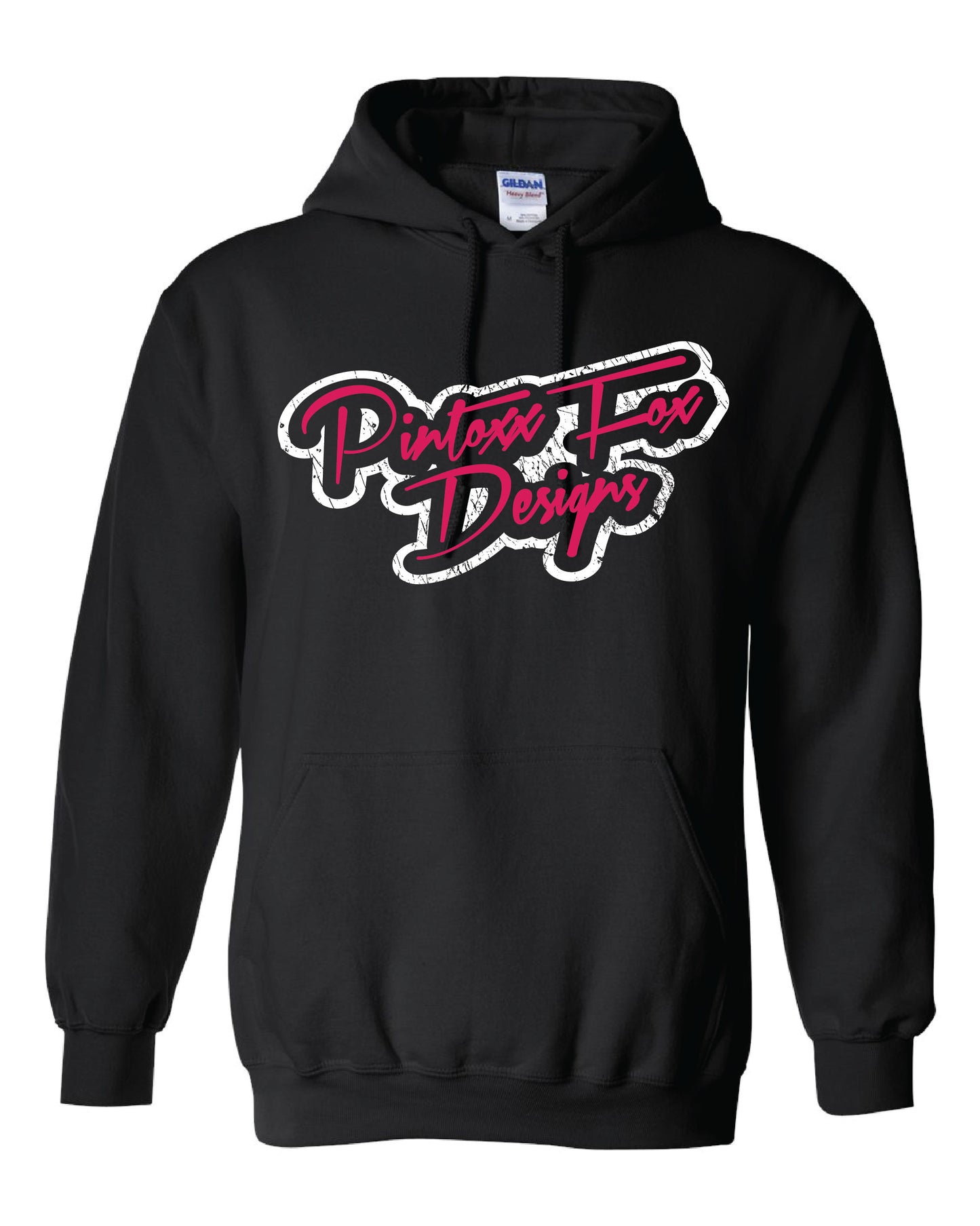 Bright Pink Script Black Hoodie - Full Front Design