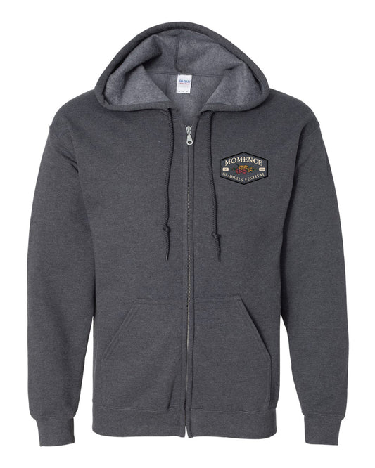 Adult Dark Heather - Full Zip Up Hooded Sweatshirt - Left Chest Design