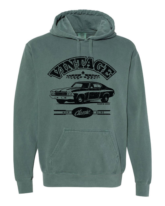 Comfort Colors Vintage Car Hoodie - Blue Spruce
