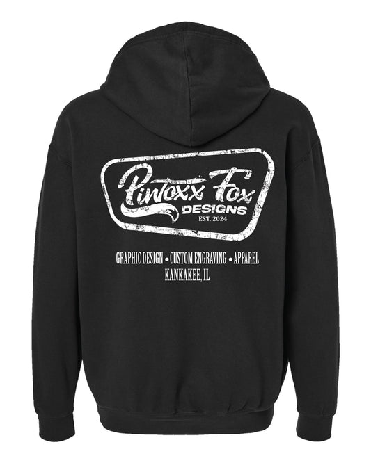 Vintage Inspired Black Hoodie - Left Chest and Back Design