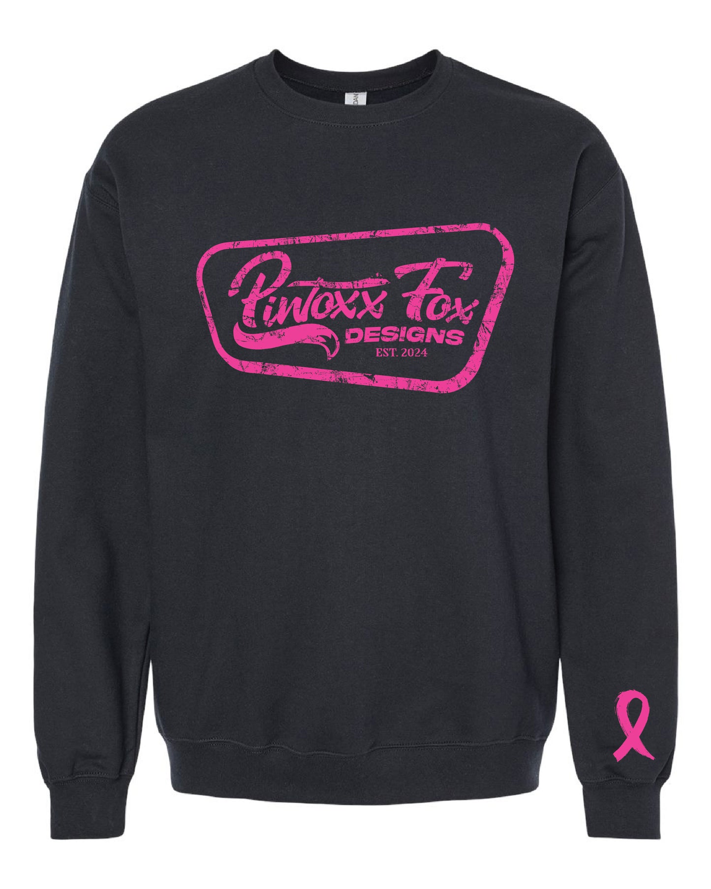 Breast Cancer Awareness Black Crewneck - Full Front Design and Sleeve