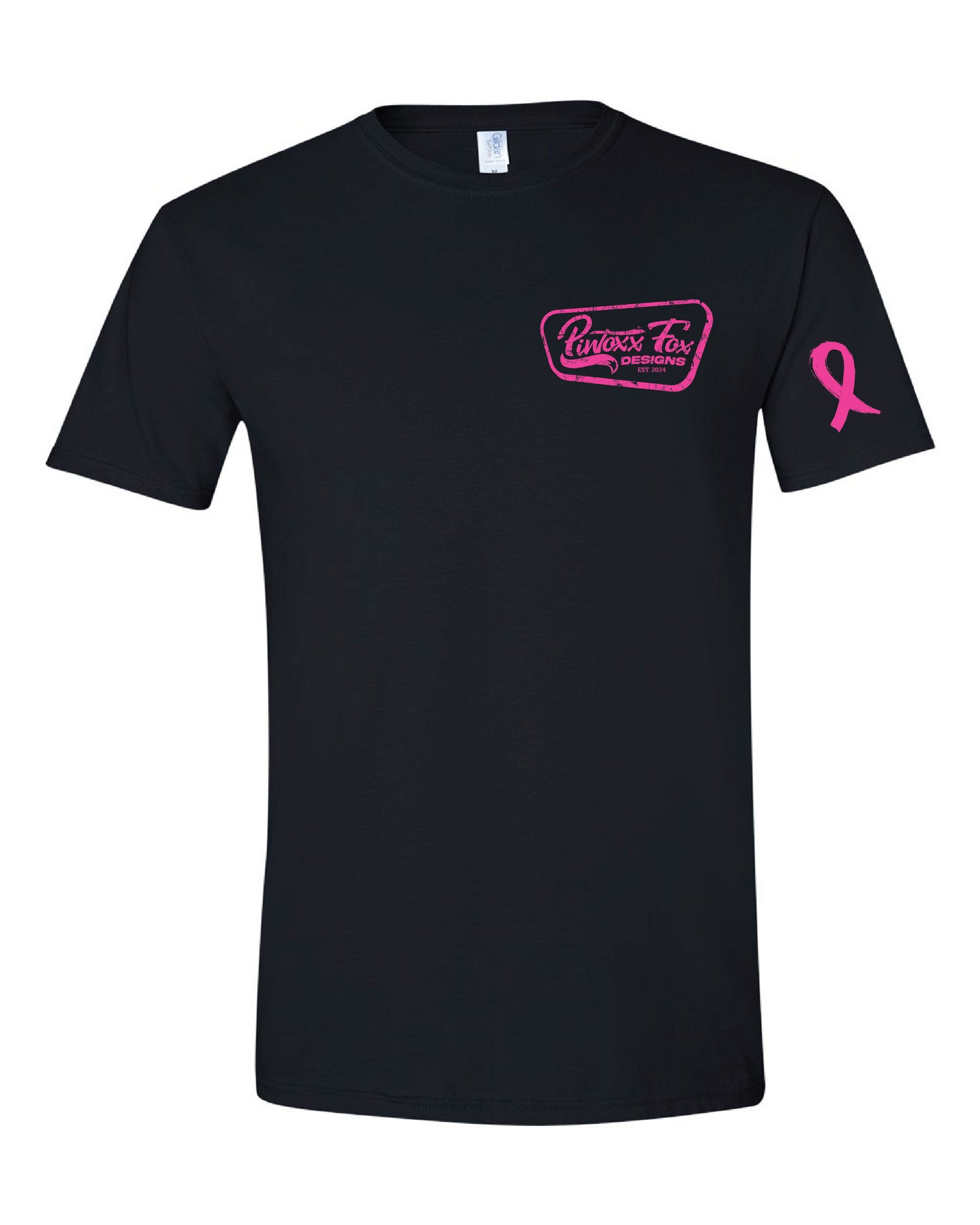 Breast Cancer Awareness Black Tee -  Vintage Inspired Left Chest, Back, and Sleeve Design