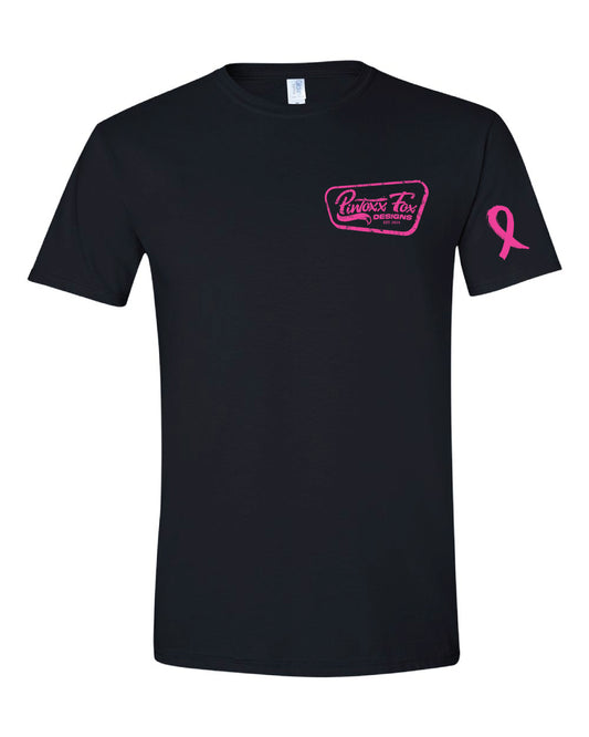 Breast Cancer Awareness Black Tee -  Vintage Inspired Left Chest, Back, and Sleeve Design