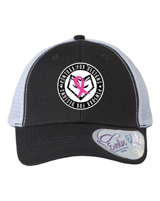 Black/White Infinity Her Ponytail Hat - Round UV Printed Leather Patch